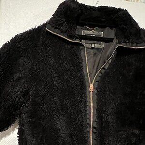 Lucky Brand‎ Women's Hooded Teddy Black Coat Full Zip Faux Sherpa Size Large